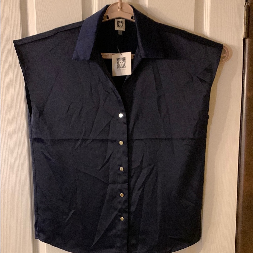 Sleeveless Navy Button-Front Women's Top by Anne Klein (BIN M)